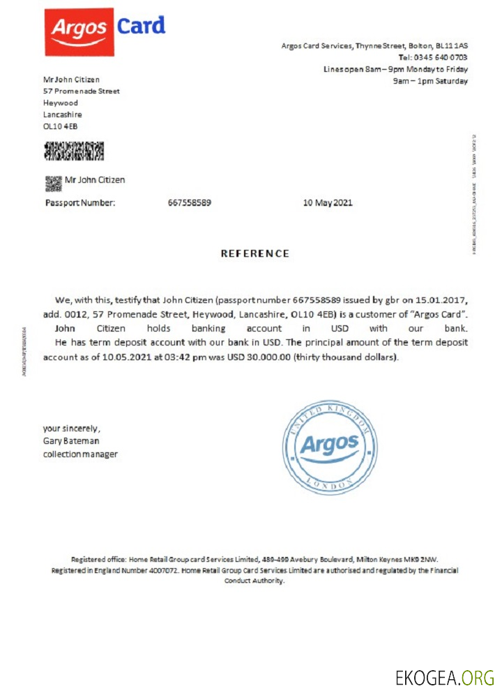 Royaume , Uni , Argos Card , reference